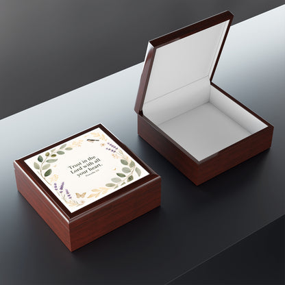 Religious Jewelry Box — "Trust in the Lord with all your heart" Floral Keepsake Box