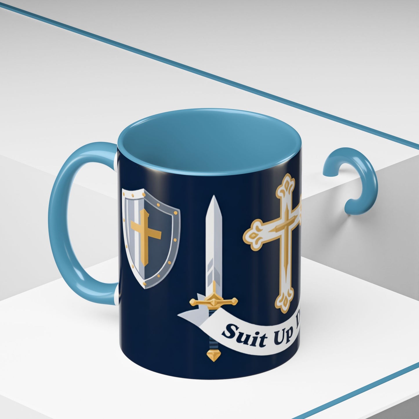 Christian Knight Coffee Mug — “Suit Up Daily” Accent Ceramic Mug