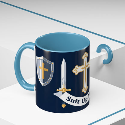 Christian Knight Coffee Mug — “Suit Up Daily” Accent Ceramic Mug