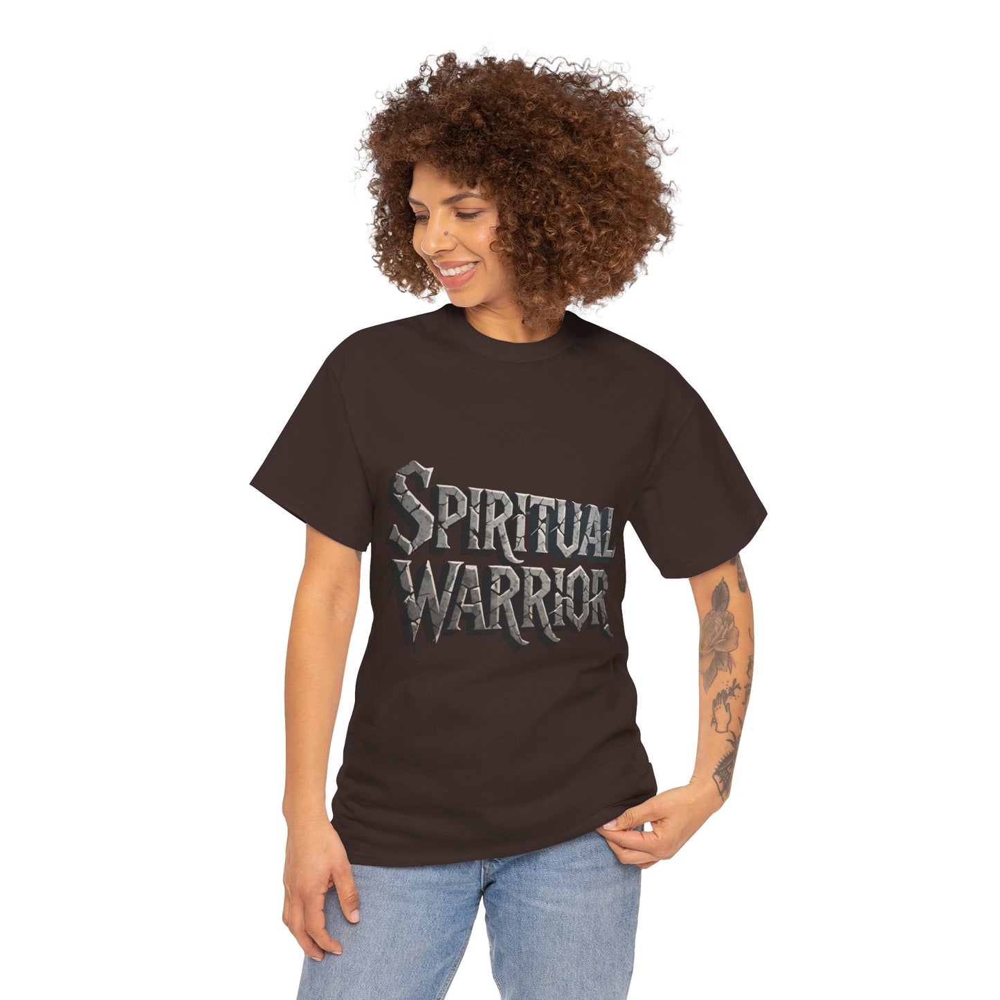 Spiritual Warrior T-Shirt — Gothic Lettering Faith & Strength Tee