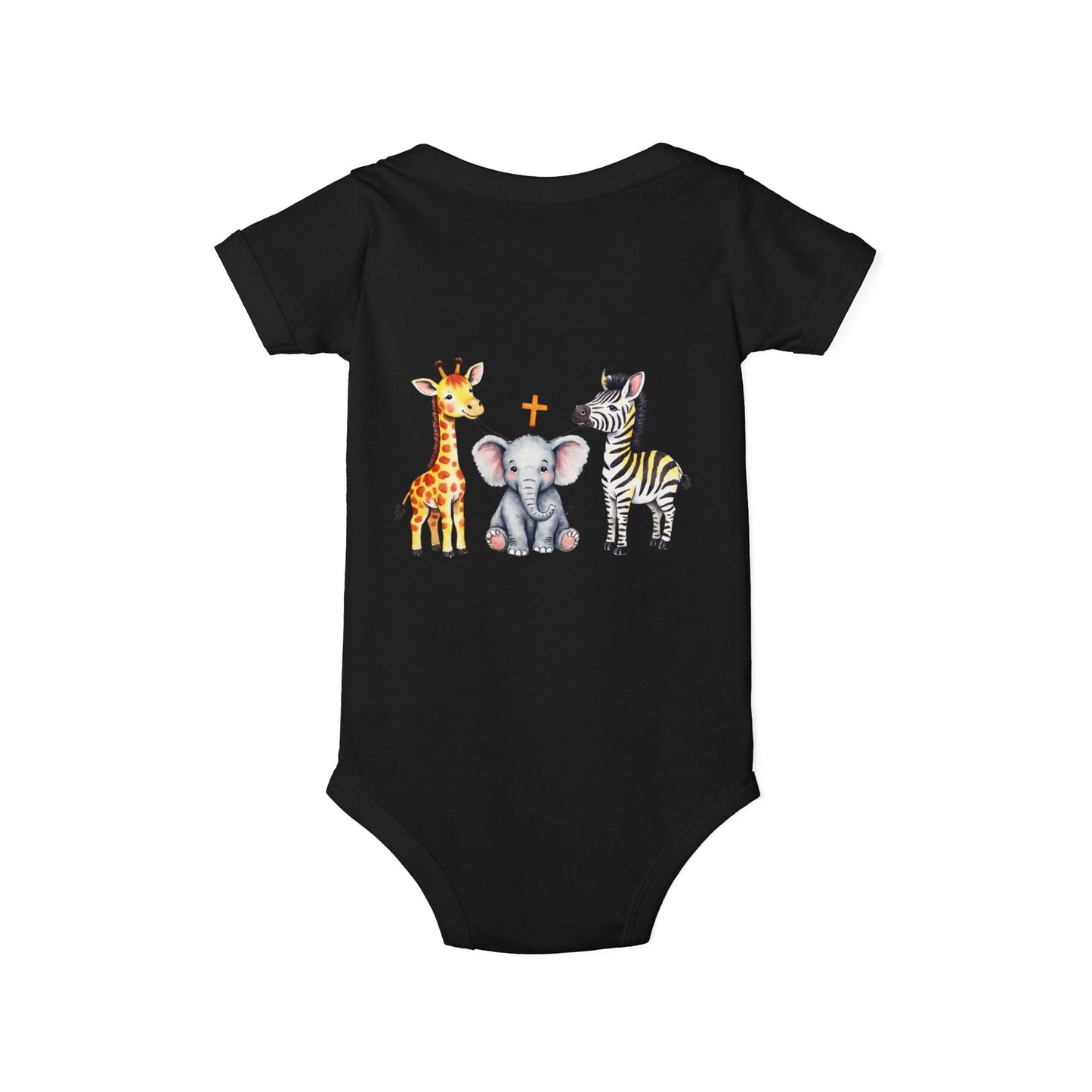 Cute Safari Trio Baby Onesie — Giraffe, Elephant & Zebra Infant Bodysuit