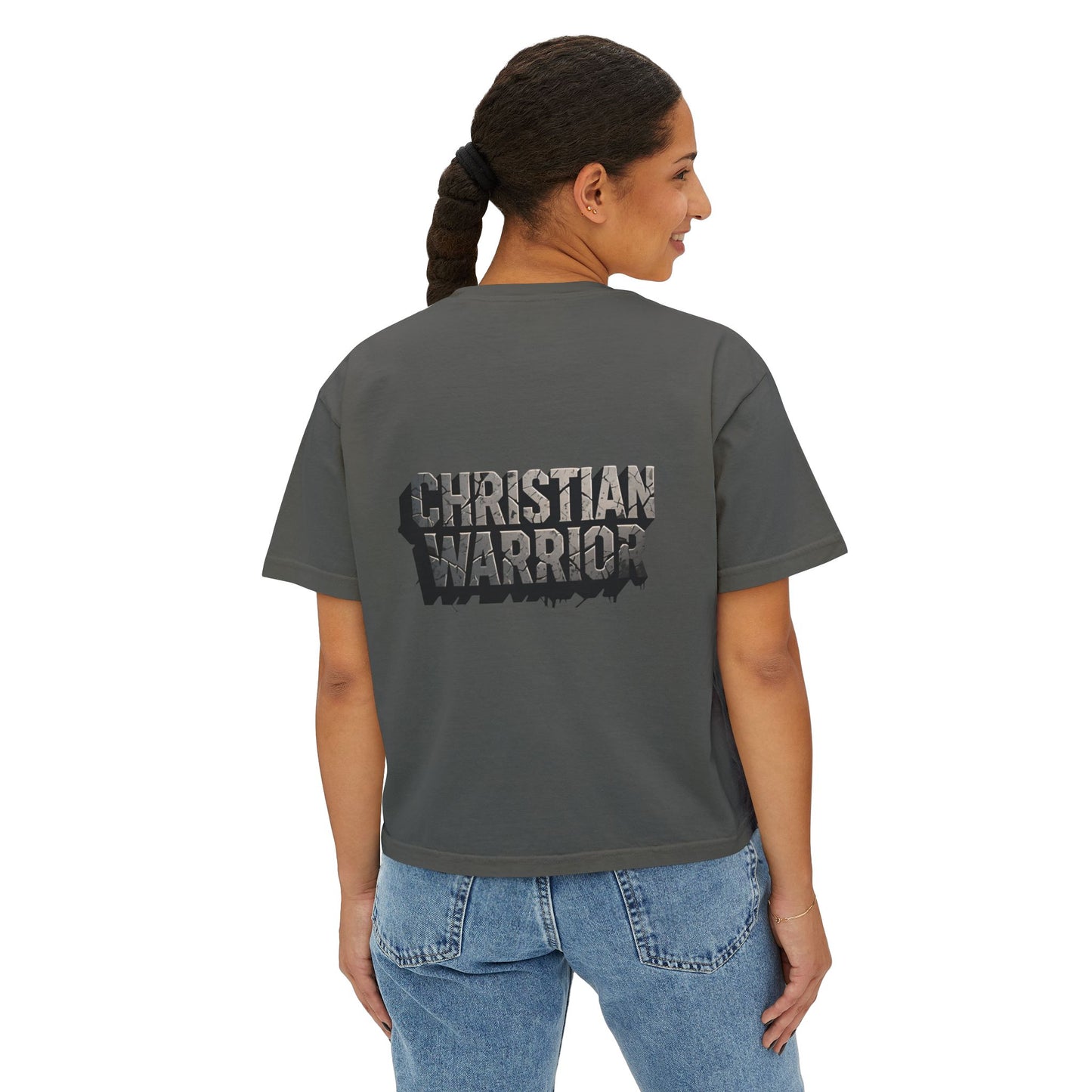 Christian Warrior Boxy Tee — Women's Faith Graphic Shirt