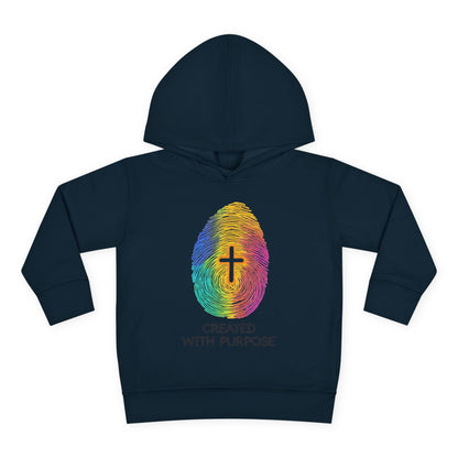 Toddler Hoodie — "Created With Purpose" Rainbow Fingerprint Cross