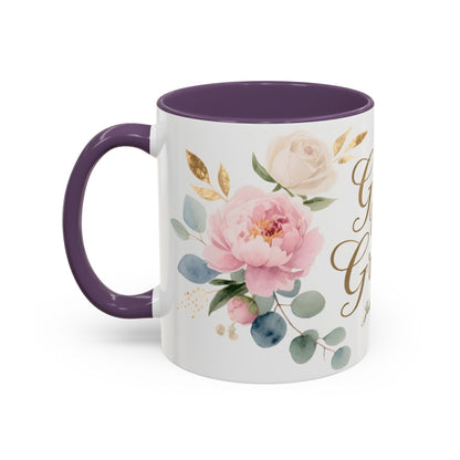 Grace Upon Grace Floral Coffee Mug — John 1:16 Scripture Accent Mug