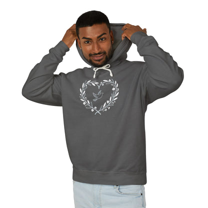 Lightweight Dove-in-Wreath Hoodie — Charcoal Comfort