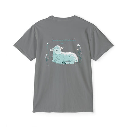 Lamb Rest Pocket T‑Shirt — Vintage Seafoam Pocket Tee with Script Verse