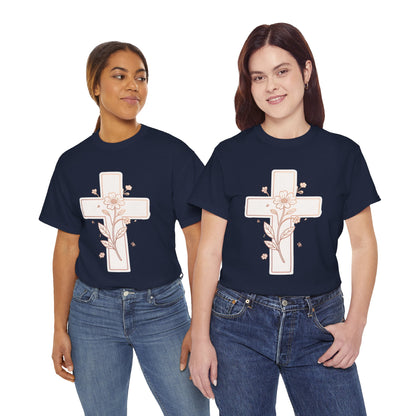 Floral Cross Tee — Delicate Bloom Christian T-Shirt