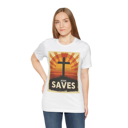 Jesus Saves Cross tee | Christian faith shirt, sunrise graphic | Perfect Gift for Mom and Dad | Friends and Family Shirt