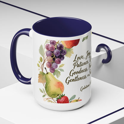 Christian Fruit of the Spirit Accent Coffee Mug — Galatians 5:22-23 Floral Scripture Design (11/15oz)