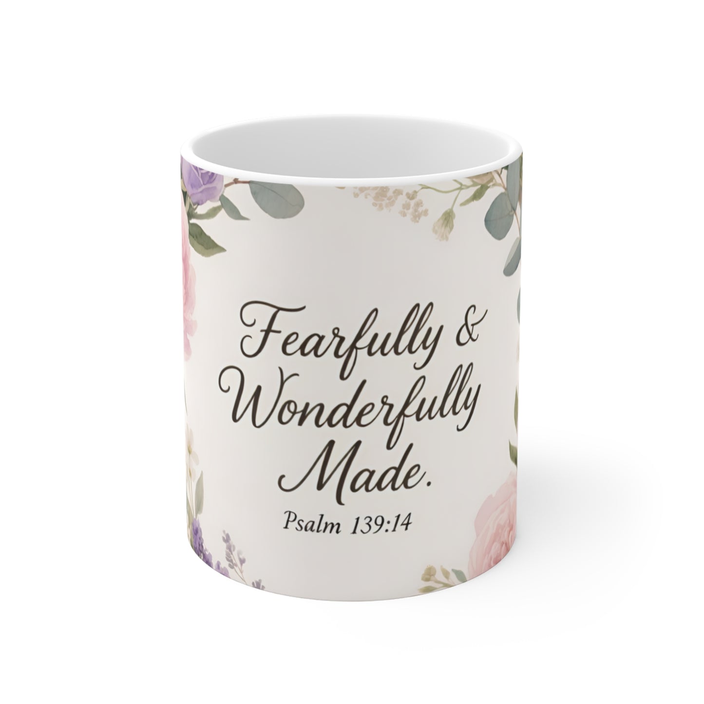 Fearfully & Wonderfully Made Mug — Psalm 139:14 Floral Ceramic Coffee Cup