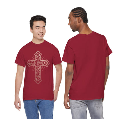 Floral Cross Tee – Delicate Pink Botanical Christian T-Shirt