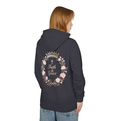 Faith & Grace Blush Rose Hoodie — Lightweight Floral Cross Pullover
