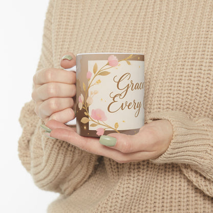 Grace in Every Cup Mug | Floral Script Ceramic Coffee Tea Cup