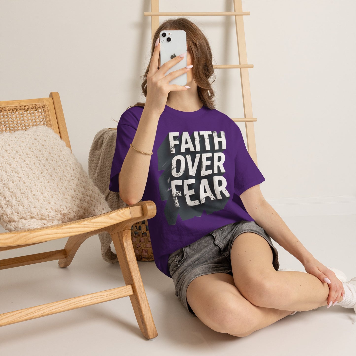 Faith Over Fear Cotton Tee — Distressed Inspirational Graphic