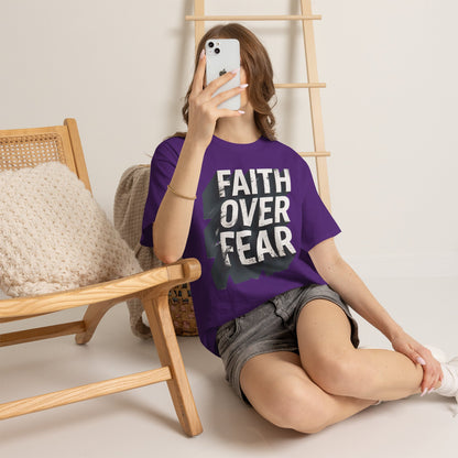 Faith Over Fear Cotton Tee — Distressed Inspirational Graphic