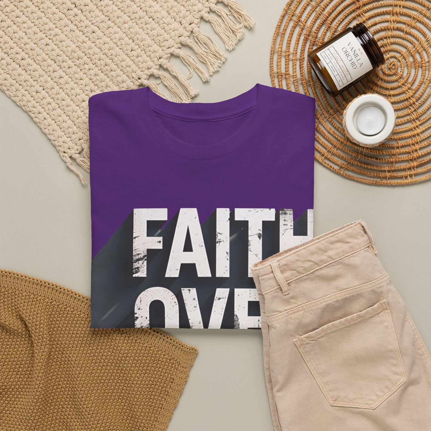 Faith Over Fear Cotton Tee — Distressed Inspirational Graphic