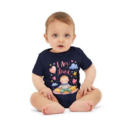 “I Am Loved” Baby Onesie – Cute Infant Bodysuit with Heart & Cloud Illustration
