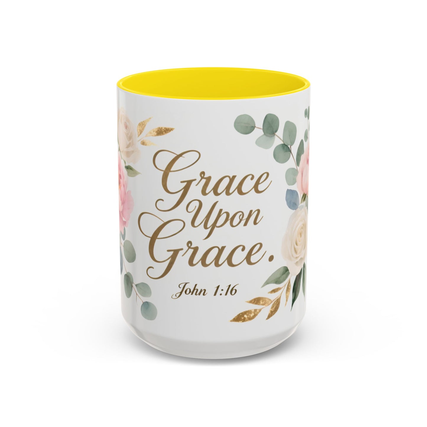 Grace Upon Grace Floral Coffee Mug — John 1:16 Scripture Accent Mug