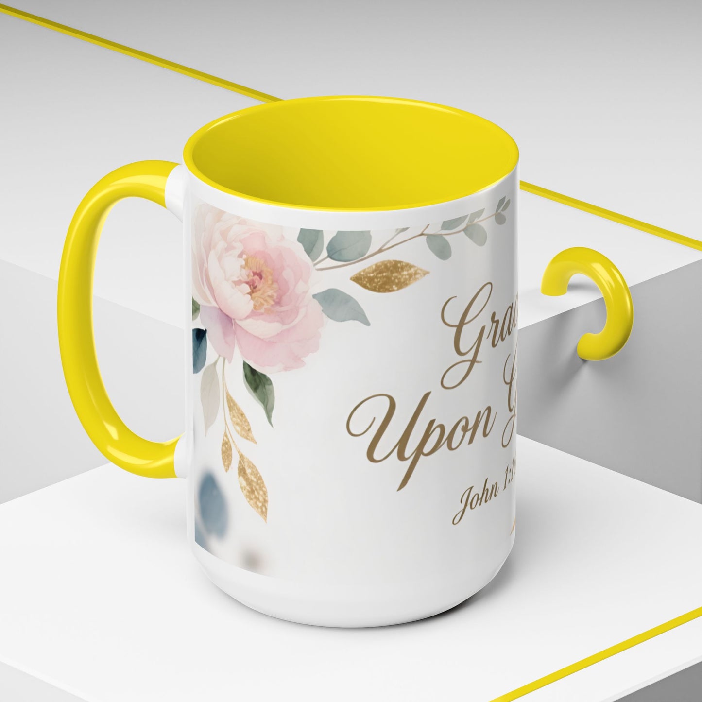 Grace Upon Grace Coffee Mug — Floral John 1:16 Scripture Accent Mug
