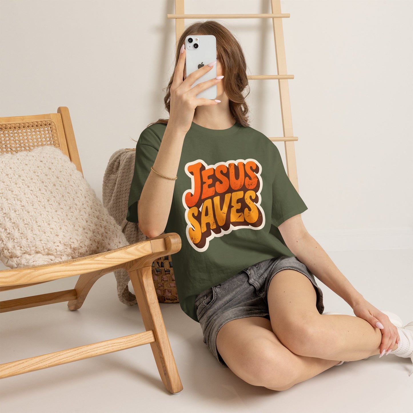 Jesus Saves Retro Tee — Bright Sunset Faith T-Shirt