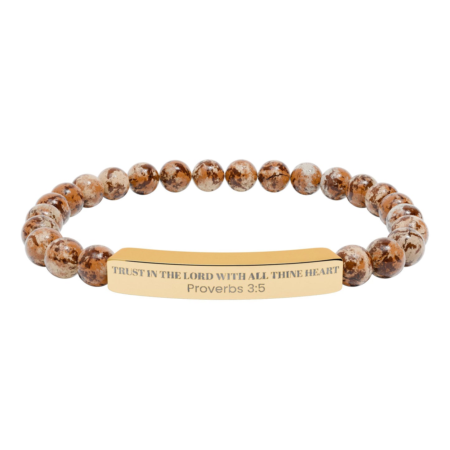 Engravable Natural Stone Bar Bracelet — Stretch Beaded Bracelet |