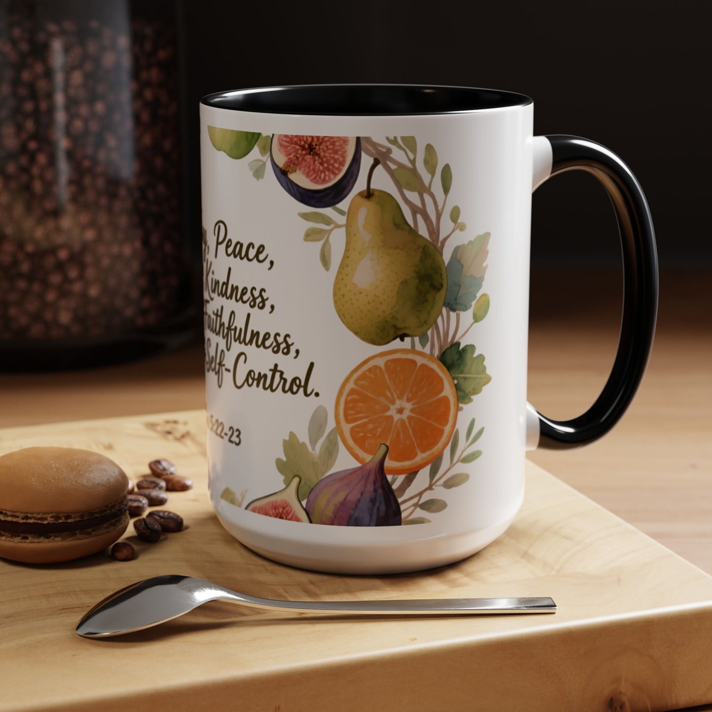 Christian Fruit of the Spirit Accent Coffee Mug — Galatians 5:22-23 Floral Scripture Design (11/15oz)