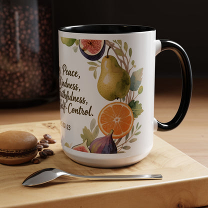Christian Fruit of the Spirit Accent Coffee Mug — Galatians 5:22-23 Floral Scripture Design (11/15oz)