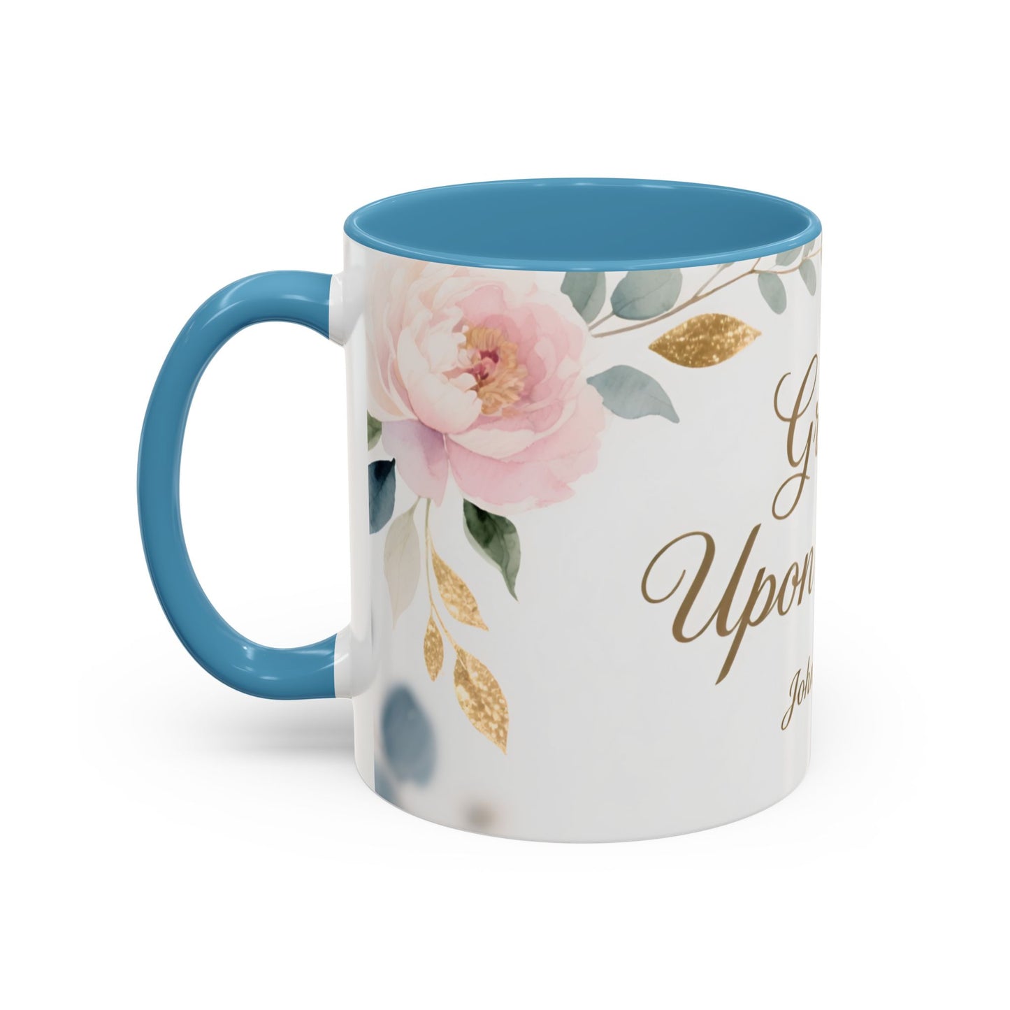 Grace Upon Grace Coffee Mug — Floral John 1:16 Scripture Accent Mug