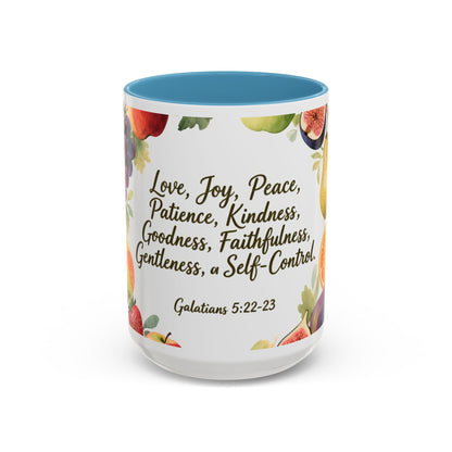 Christian Fruit of the Spirit Accent Coffee Mug — Galatians 5:22-23 Floral Scripture Design (11/15oz)