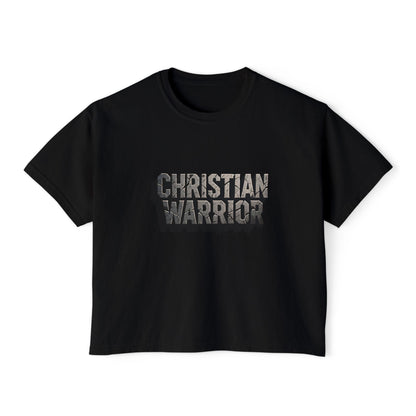 Christian Warrior Boxy Tee — Women's Faith Graphic Shirt