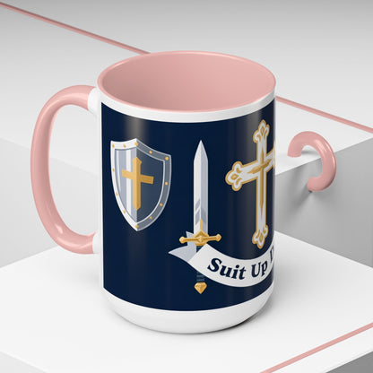 Christian Knight Coffee Mug — “Suit Up Daily” Accent Ceramic Mug