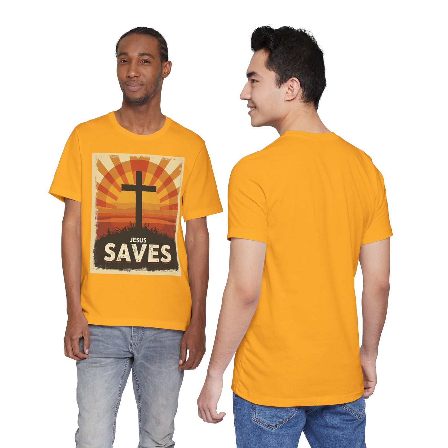Jesus Saves Cross tee | Christian faith shirt, sunrise graphic | Perfect Gift for Mom and Dad | Friends and Family Shirt