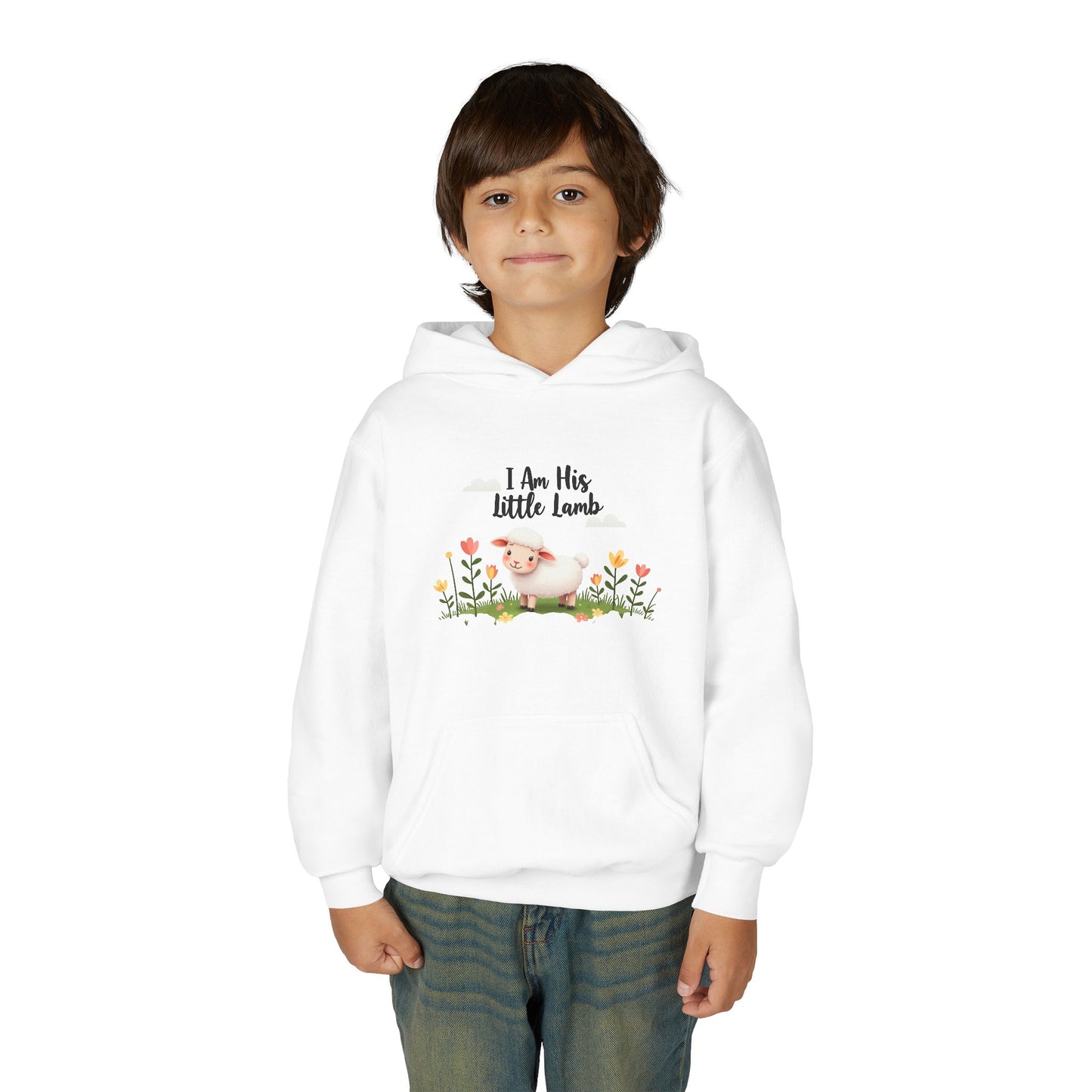 Youth Hoodie - "I Am His Little Lamb" Cute Floral Lamb Kids Pullover