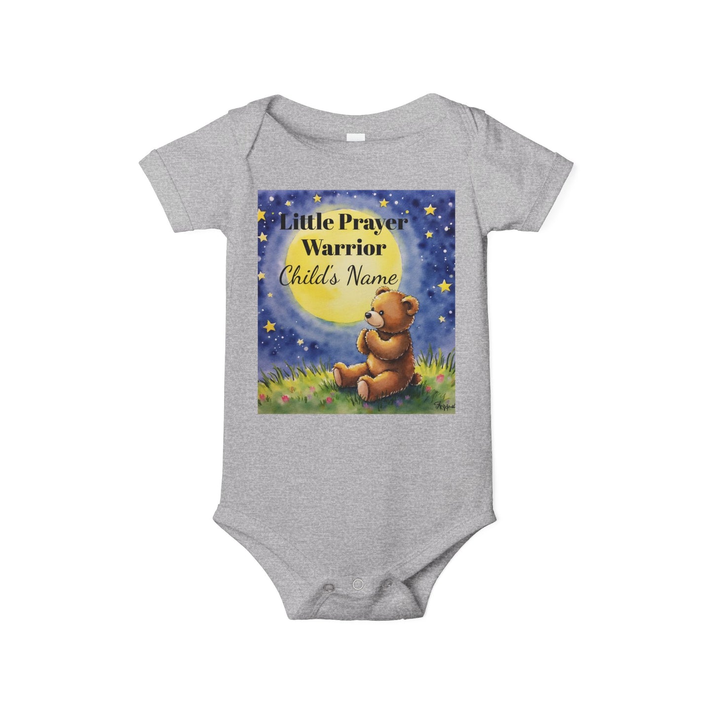 Infant One-Piece — 'Little Prayer Warrior' Bear Baby Bodysuit (Personalize Name)