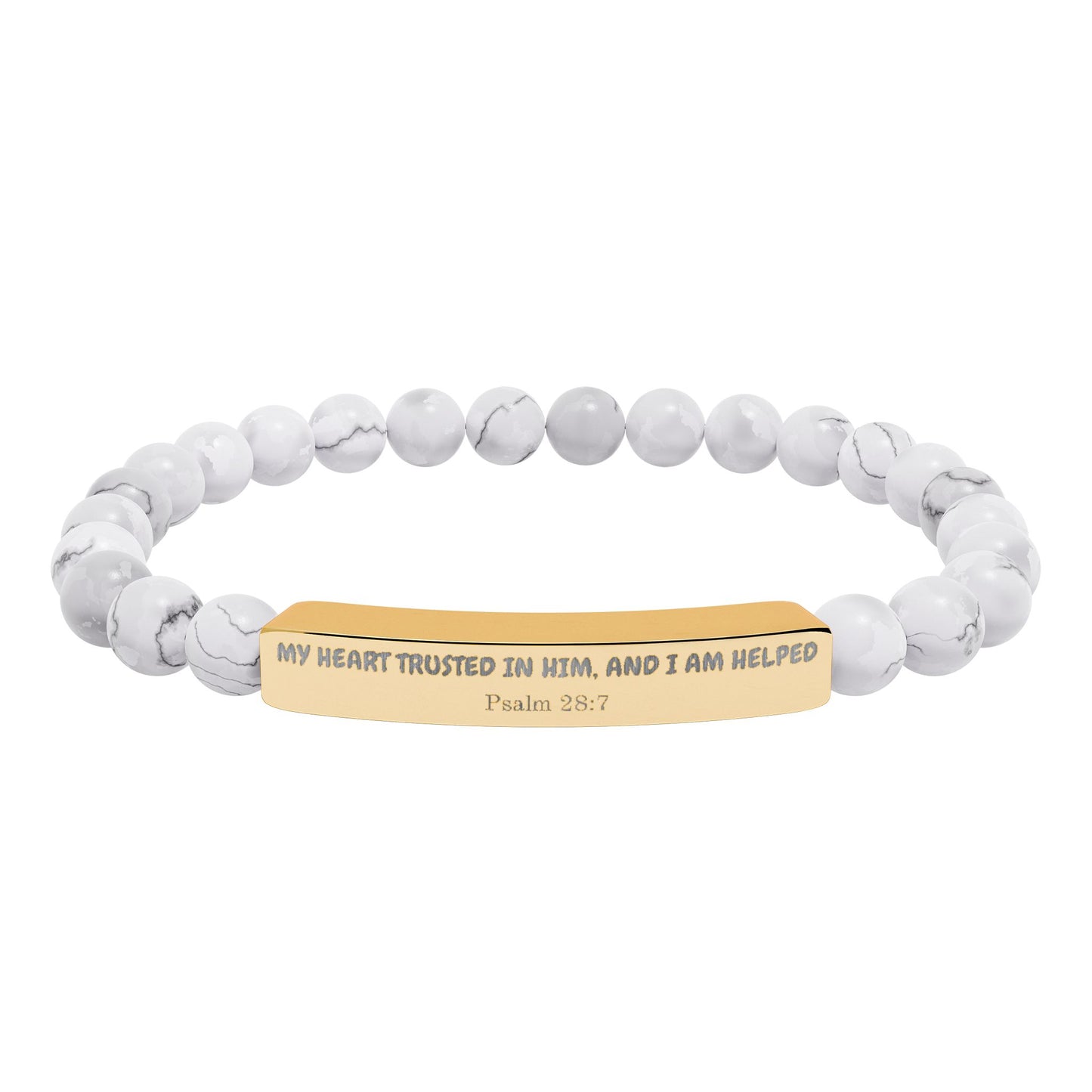 Engravable Natural Stone Stretch Bracelet — Personalized Bar Beaded Bracelet
