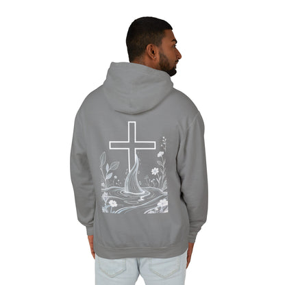 Lightweight Faith Hoodie — Subtle Cross & Stream Design