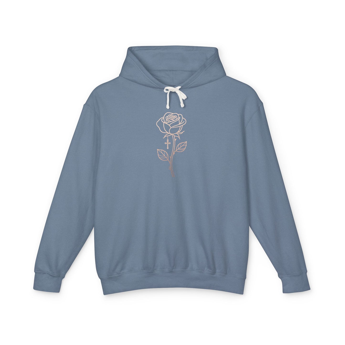Lightweight Rose Line Hoodie — Subtle Single-Line Floral Design