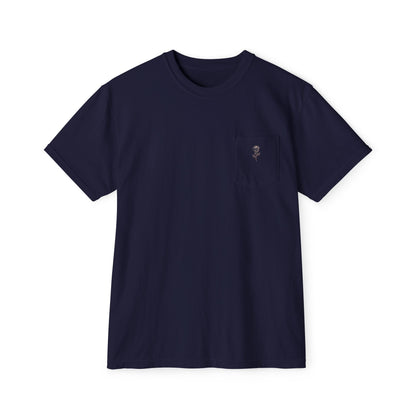 Garment-Dyed Pocket Tee — Rose Line-Art Back Design