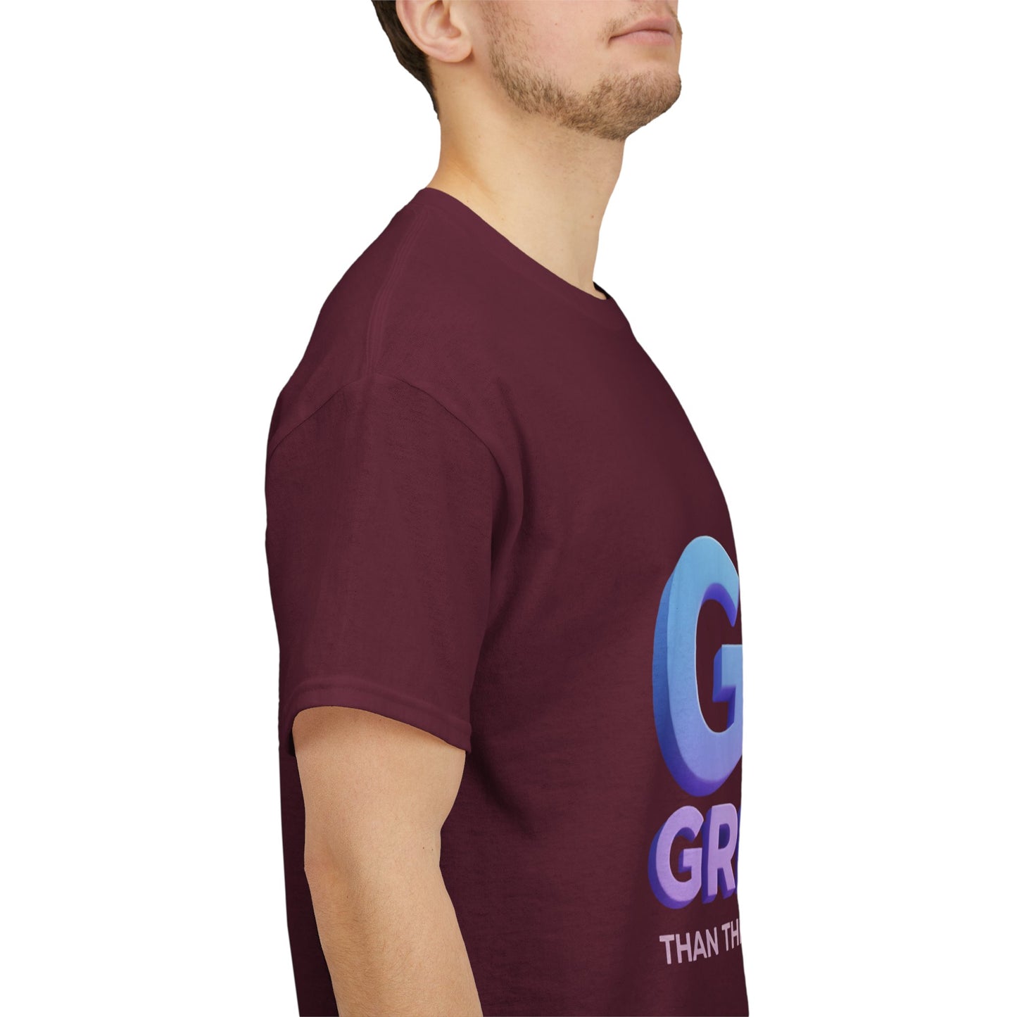 God Greater Gradient Tee — Soft Blue & Lilac Faith Shirt