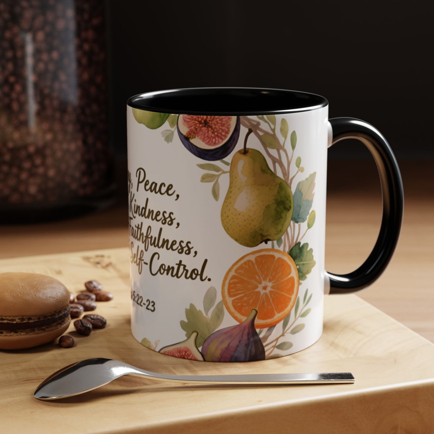 Christian Fruit of the Spirit Accent Coffee Mug — Galatians 5:22-23 Floral Scripture Design (11/15oz)