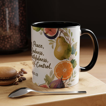 Christian Fruit of the Spirit Accent Coffee Mug — Galatians 5:22-23 Floral Scripture Design (11/15oz)
