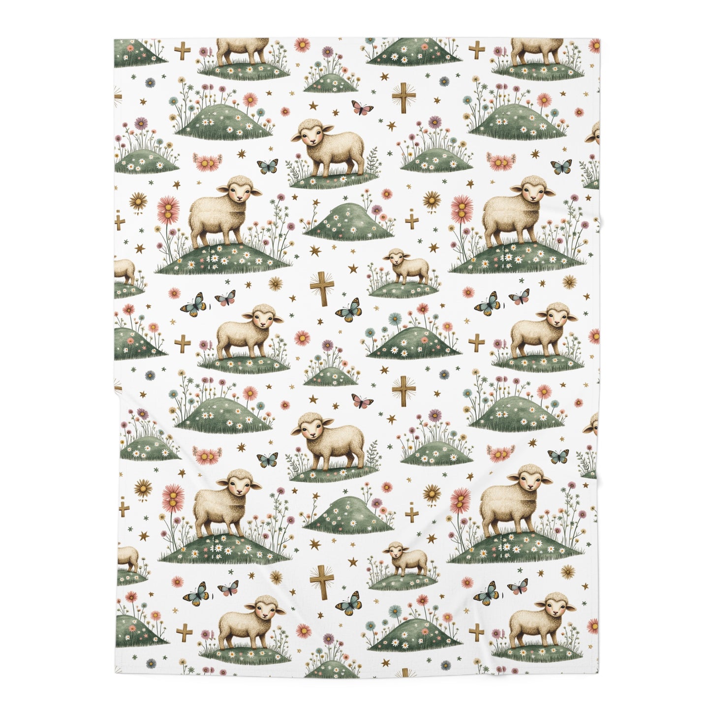 Baptism Lamb Baby Swaddle Blanket — Christian Christening Floral Wrap
