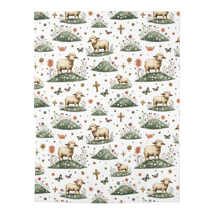 Baptism Lamb Baby Swaddle Blanket — Christian Christening Floral Wrap