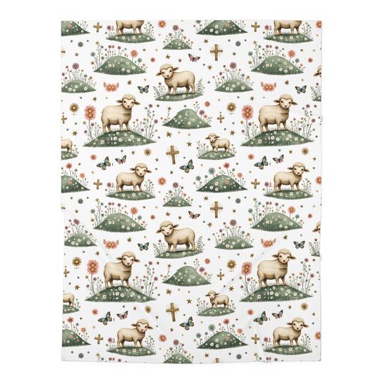 Baptism Lamb Baby Swaddle Blanket — Christian Christening Floral Wrap