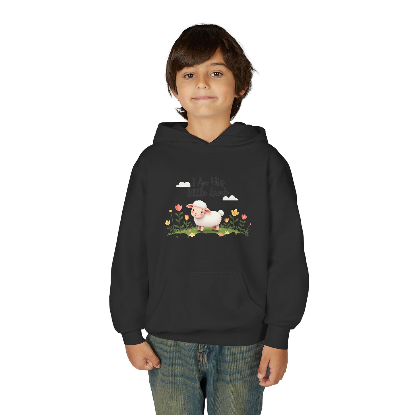 Youth Hoodie - "I Am His Little Lamb" Cute Floral Lamb Kids Pullover