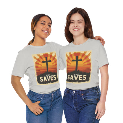 Jesus Saves Cross tee | Christian faith shirt, sunrise graphic | Perfect Gift for Mom and Dad | Friends and Family Shirt
