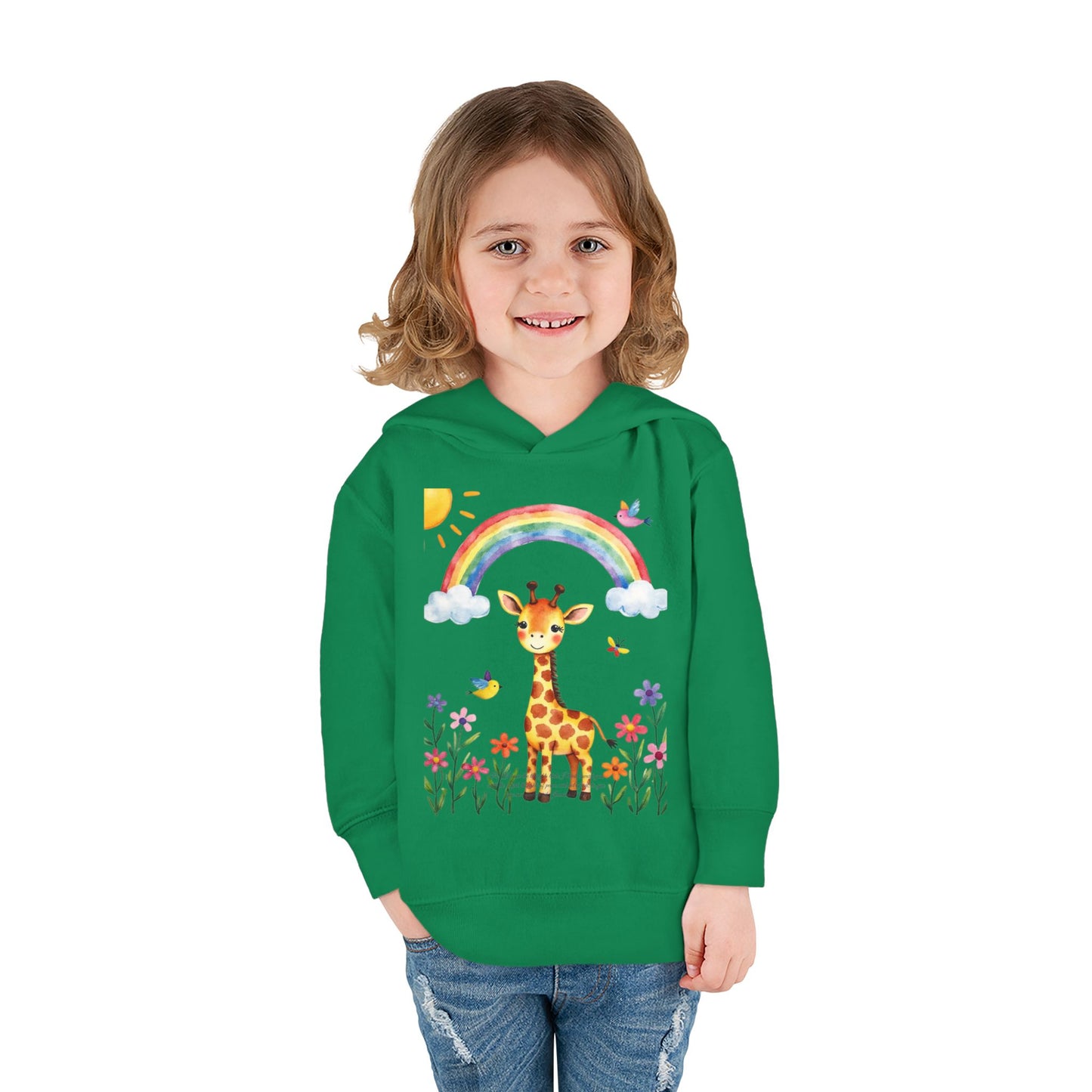 Toddler Hoodie — Giraffe Rainbow Floral Pullover
