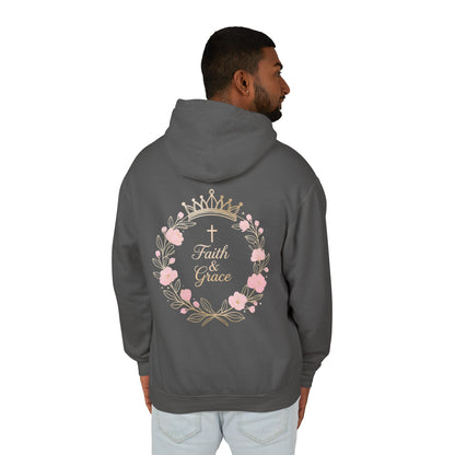 Faith & Grace Blush Rose Hoodie — Lightweight Floral Cross Pullover