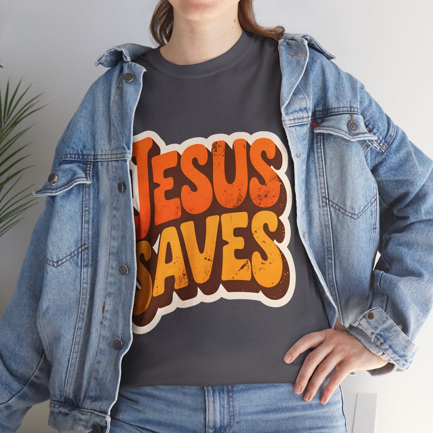 Jesus Saves Retro Tee — Bright Sunset Faith T-Shirt