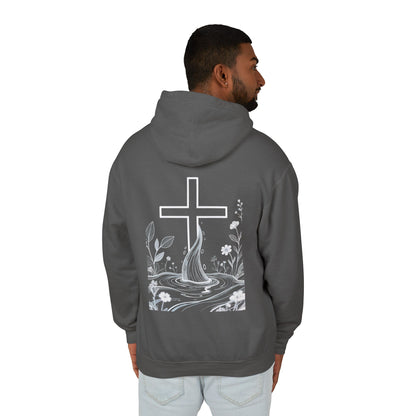 Lightweight Faith Hoodie — Subtle Cross & Stream Design